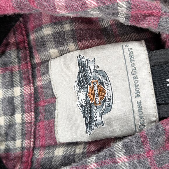 Harley Davidson Top Womens Medium Pink Plaid Snap Button Long Sleeve Bikercore - Picture 4 of 9